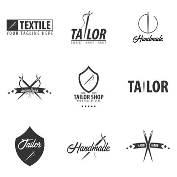 Set of Tailor, sewing, handmade logos or emblems. Vector illustration.