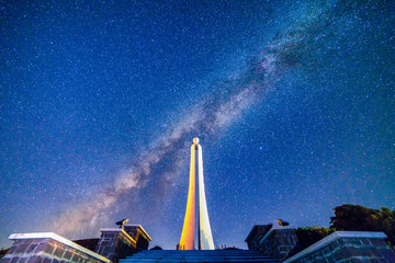 The tropic of cancer monument (as written on the tower) with milkway, Taiwan