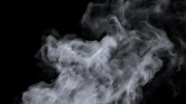 Black background with а fast moving smoke with sharp turbulent areas.