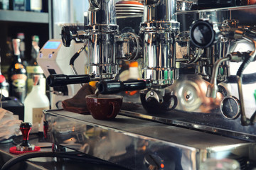 Barista Cafe Making Coffee Preparation on bar , Service Concept