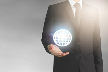 Businessman hand touching network connection