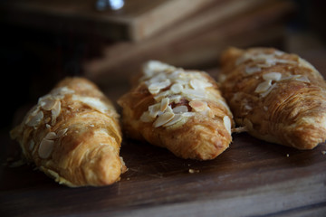 croissant on wood background