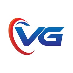 modern dynamic vector initial letters logo va with circle swoosh red blue