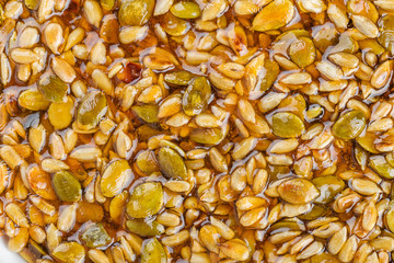 kozinaki made from sunflower seeds and pumpkin seeds