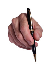 La mano que firma el documento con el bolígrafo.