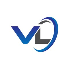 vector initial logo letters vl with circle swoosh blue gray