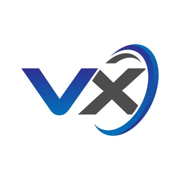 vector initial logo letters vx with circle swoosh blue gray