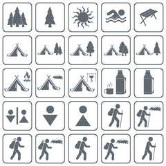 Set of Hiking tourists icon. Vector illustration