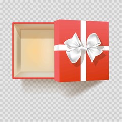 Gift box with ribbon bow empty open vector 3d isolated icon