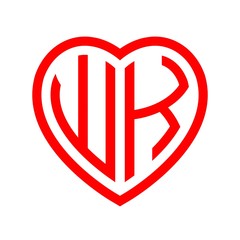 initial letters logo wk red monogram heart love shape