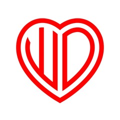 initial letters logo wo red monogram heart love shape