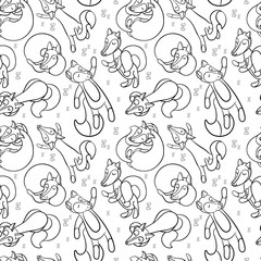Seamless pattern with cute cartoon sleeping fox.