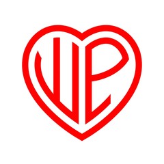 initial letters logo wp red monogram heart love shape
