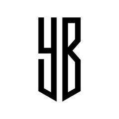 initial letters logo yb black monogram pentagon shield shape