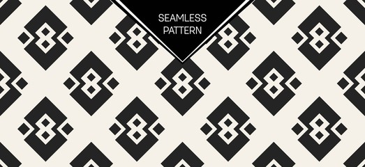 Abstract concept vector monochrome geometric pattern. Black and white minimal background. Creative illustration template. Seamless stylish texture. For wallpaper, surface, web design, textile, decor.