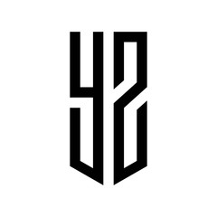initial letters logo yz black monogram pentagon shield shape