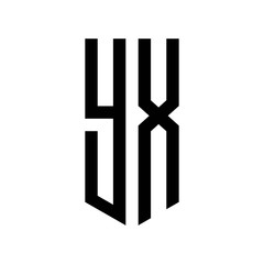 initial letters logo yx black monogram pentagon shield shape
