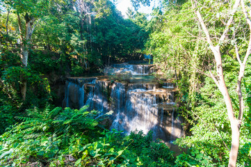 Fototapeta na wymiar Beautiful waterfall in tropical rain-forest, Huai Mea Kha Min Waterfall, Thailand