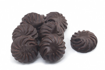 Marshmallow in chocolate on a white background