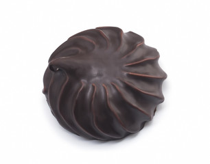 Marshmallow in chocolate on a white background