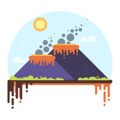 Two smoking volcanoes. Flat Style Vector Illustration