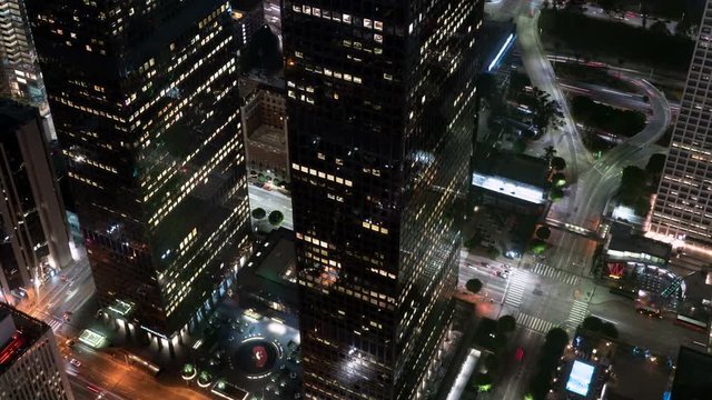 Aerial Time Lapse of Los Angeles Downtown and Cityscape at Night