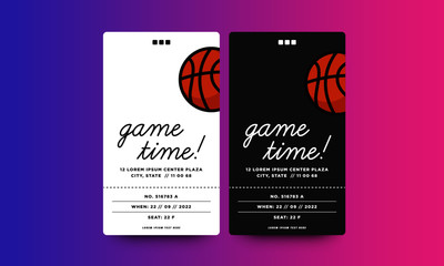 Fototapeta premium Game Time Basketball Event Ticket Card Design With Seat and Venue Details