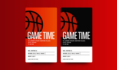Game Time Basketball Event Ticket Card Design With Seat and Venue Details