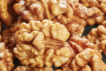Extreme close up picture of walnuts, shallow depth of field.