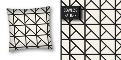 Abstract concept vector monochrome geometric pattern. Black and white minimal background. Creative illustration template. Seamless stylish texture. For wallpaper, surface, web design, textile, decor.