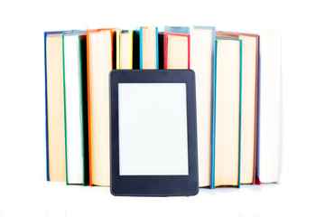 Ebook leaning paper books. New technology concept