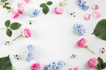 frame of roses, hydrangea flowers