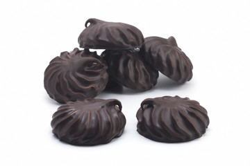 Marshmallow in chocolate on a white background