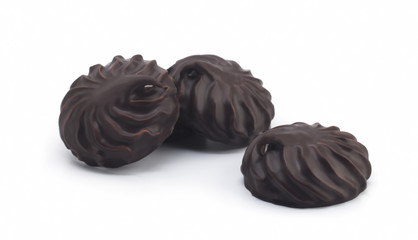 Marshmallow in chocolate on a white background