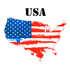 The outline of the USA with a watercolor flag inside. Vector illustration