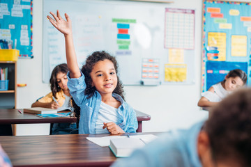 girl raising hand in class