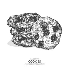 Hand drawn cookie. Vintage black and white illustration. Sweet and baked vector collection.