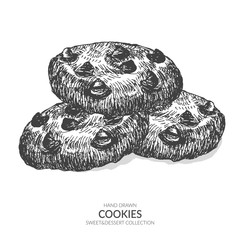 Hand drawn cookie. Vintage black and white illustration. Sweet and baked vector collection.