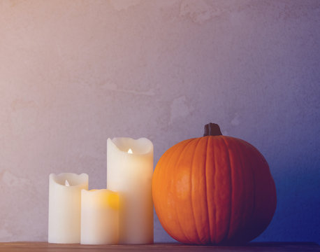 Orange Autumn Pumpkin And Candles