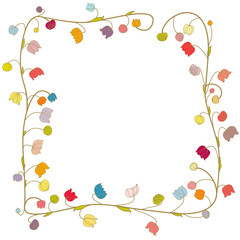 Floral background. Abstract square frame decorated with flowers. Small bright flowers. Border. Vector illustration.