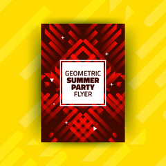Abstract Summer Party Minimalist Poster Template Design - Creative Vector Illustration for Cover, Flyer - Red Diagonal Lines on Dark Background with White Square