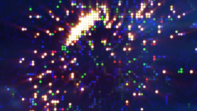 Colorful bursts on LED screen with circle pixels. Computer generated seamless loop abstract motion background 4k UHD (3840x2160)
