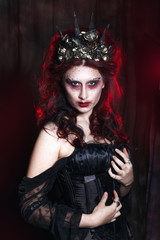 woman monster. Creative dark make-up, conceptual idea for Halloween.