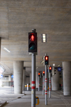 Red pedestrian traffic lights, stop walk