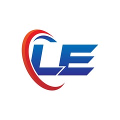 modern dynamic vector initial letters logo lb with circle swoosh red blue