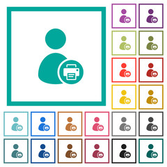 Print user account flat color icons with quadrant frames