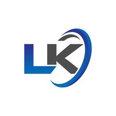 vector initial logo letters lk with circle swoosh blue gray
