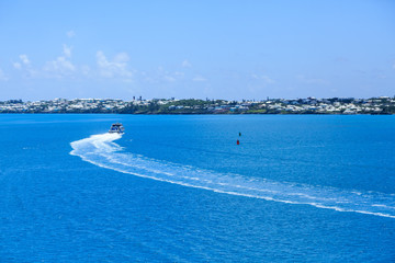 Ferry Curving Toward Coast