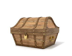Ancient wooden chest on a white background. 3D illustration