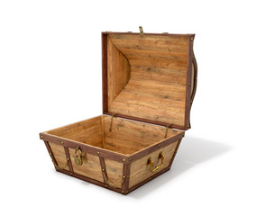 An old antique wooden chest on a white background. 3D illustration